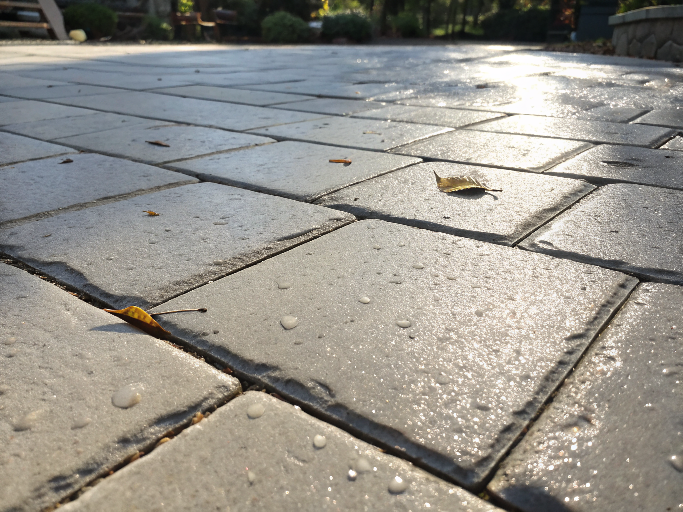 Commercial pressure washing restoring natural stone flagstones to original tone