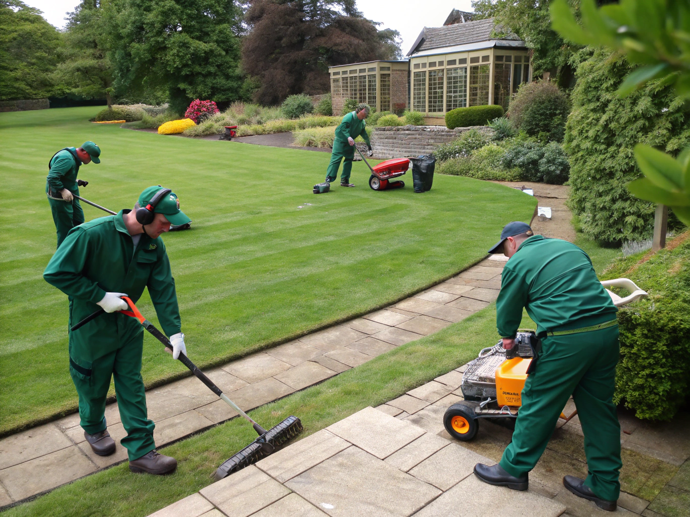 L&V Property Solutions team conducting landscaping and property maintenance at an English residence